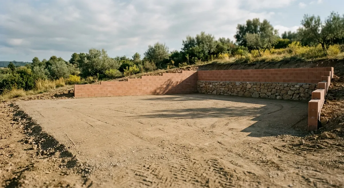 Plateforme nivelée et mur de soutènement